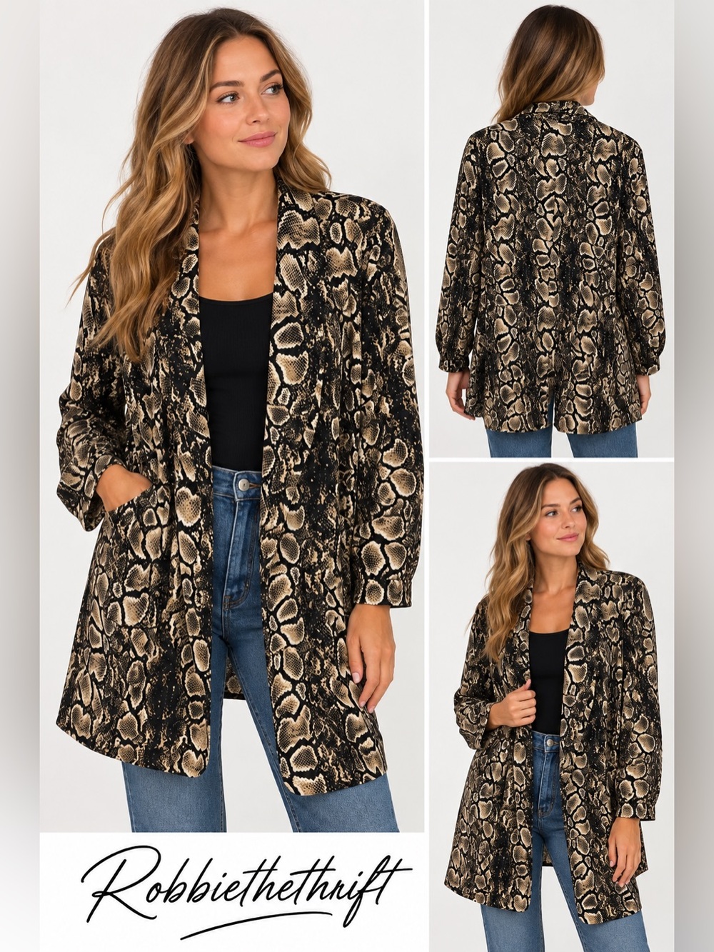WORTHINGTON Women's Snake Print Open Front Blazer Size 2X Jacket